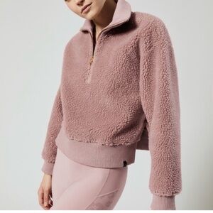 Varley Daphne Cropped Half Zip Sherpa Fleece Pullover Mauve XS